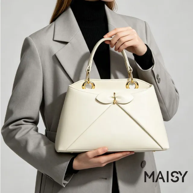 【MAISY】時尚簡約質感啞光手提肩背包 斜跨包(米白色 / 黑色)