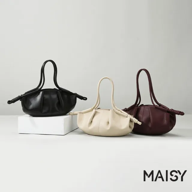 【MAISY】韓系個性質感光澤耐磨雲朵包 手提包 斜跨包(米色 / 紅色 / 咖色 / 黑色)
