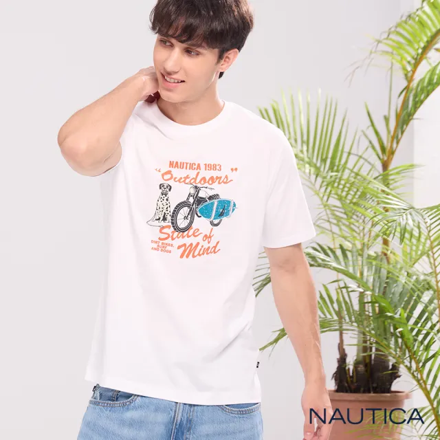 【NAUTICA】官方旗艦 男裝  防蟎抑菌美式大麥町復古插畫短袖T恤-白色