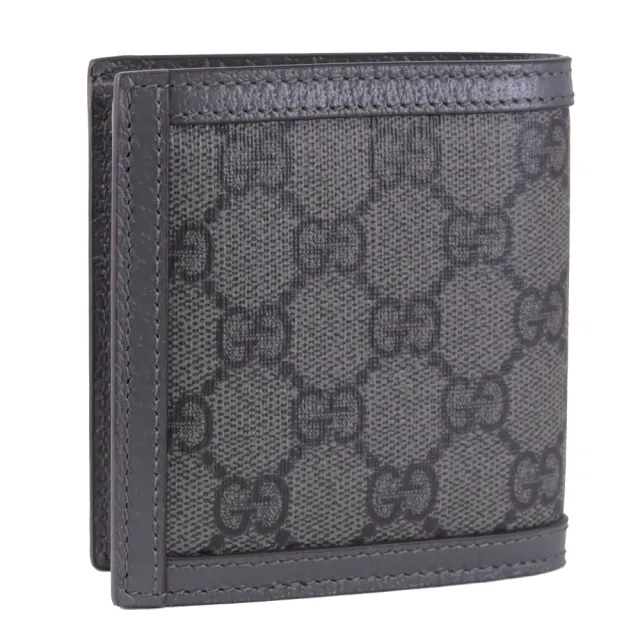 【GUCCI 古馳】Ophidia GG Supreme 經典雙G印花雙層6卡短夾(深灰)