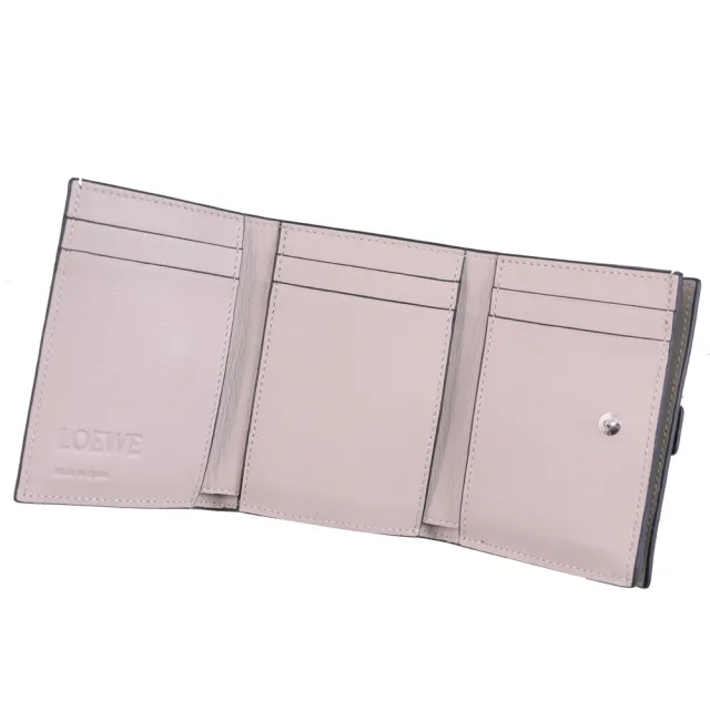 【LOEWE 羅威】經典烙印LOGO撞色牛皮雙面三折零錢短夾(深藍/銀)