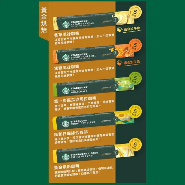 【STARBUCKS 星巴克】咖啡膠囊10顆x5盒組(口味任選 僅適用於Nespresso Original膠囊咖啡機)