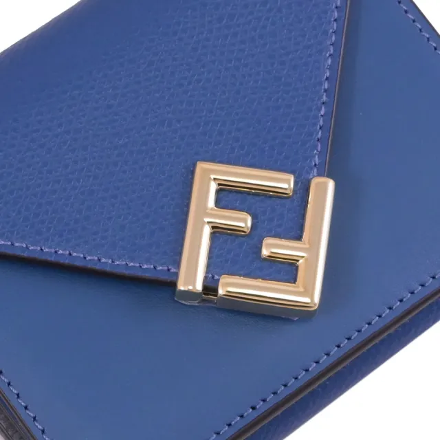 【FENDI 芬迪】經典金屬雙F LOGO三折雙面零錢短夾(海軍藍)