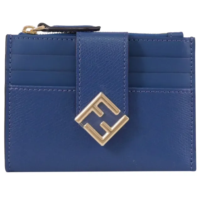 【FENDI 芬迪】經典金屬雙F LOGO信用卡證件卡片零錢包(海軍藍)