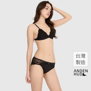 【Anden Hud】Bouquet．脇後訂製蕾絲中腰三角內褲(黑-水鑽蝴蝶結)