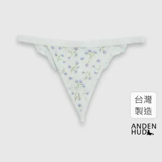 【Anden Hud】Bouquet．後訂製蕾絲緊帶丁字褲(米白-幸福藍花)