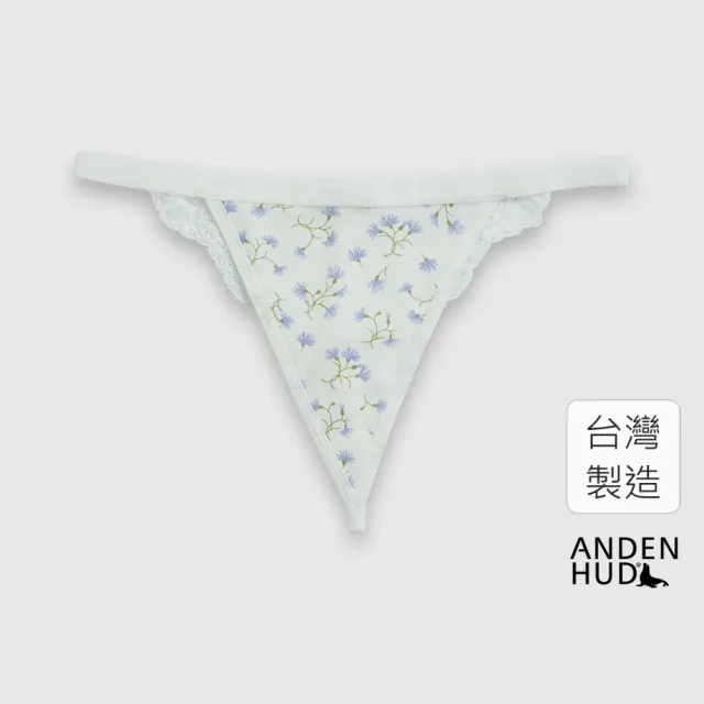 【Anden Hud】Bouquet．後訂製蕾絲緊帶丁字褲(米白-幸福藍花)
