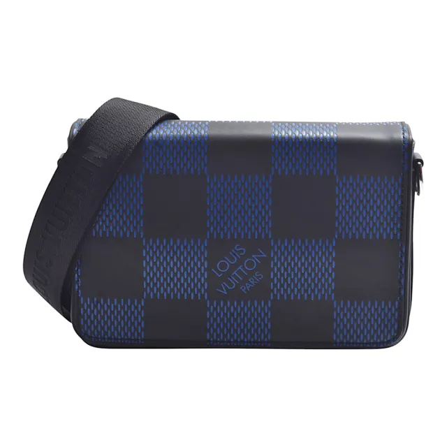 【Louis Vuitton 路易威登】LV N50037 經典Studio系列Damier Infini 棋盤格壓紋牛皮翻蓋郵差包(藍/黑)