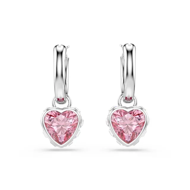 【SWAROVSKI 施華洛世奇】官方直營 Chroma 粉紅色愛心 水滴形耳環  粉愛 鍍白金色 | 5757814