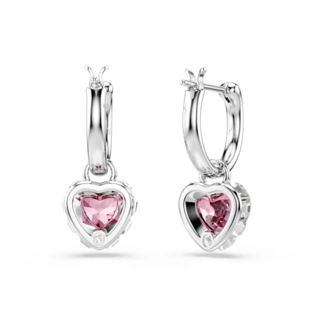 【SWAROVSKI 施華洛世奇】官方直營 Chroma 粉紅色愛心 水滴形耳環  粉愛 鍍白金色 | 5757814