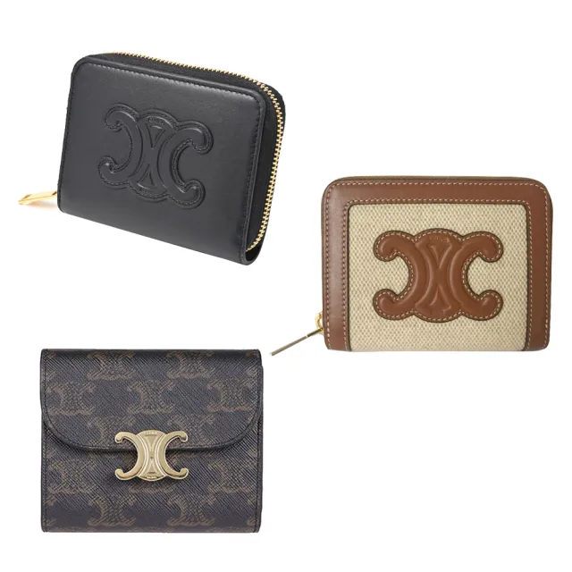 【CELINE】CUIR TRIOMPHE 凱旋門標誌 老花 素色 撞色 皮夾 錢包 三折短夾(10D/10L/10K)