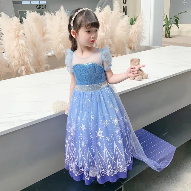 【橘魔法】冰雪花公主漸層亮片公主服 大童 女童 兒童 童裝 造型服 萬聖節服裝 冰雪奇緣 艾莎公主 Elsa 禮服
