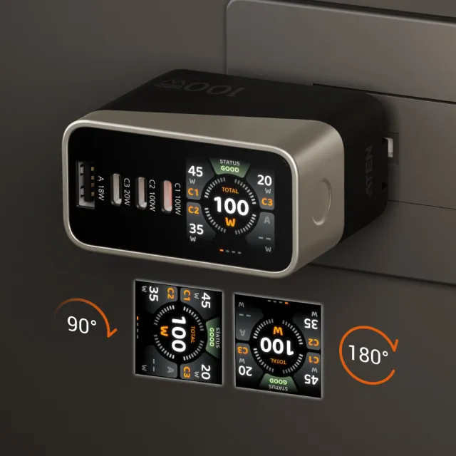 【ATEN】100W 4孔智慧顯示快速充電器 (UP5100) 充電頭 送1M 240W充電線