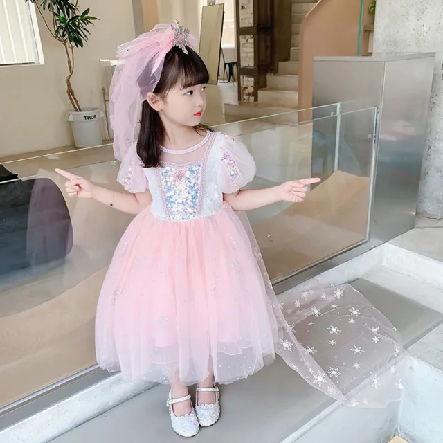 【橘魔法】閃耀雪星水晶鑽亮片公主服 大童 女童 兒童 童裝 萬聖節服裝 造型服 角色扮演 表演 攝影