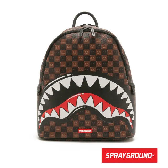 【SPRAYGROUND】棋盤格鋸齒鯊後背包(咖色)