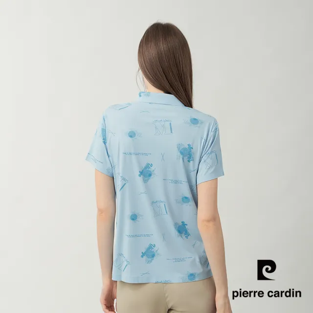 【pierre cardin 皮爾卡登】休閒服飾 女款 無痕涼感印花短袖POLO衫-水藍色(6267253-33)