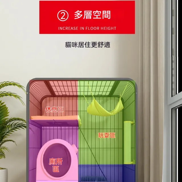 【匠俱】貓籠子78x55x100cm 家用貓籠 雙層超大貓別墅 室內貓窩籠一體 貓咪屋舍 大號貓砂盆可放