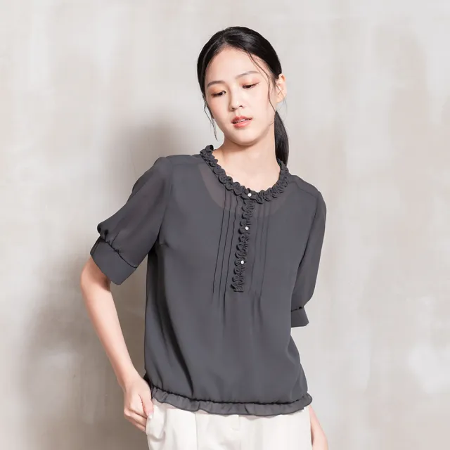 【perng yuh 芃諭名品】雲霧風景 荷葉飾 雪紡上衣(2026 AW Collection|5C秋冬新品上市)