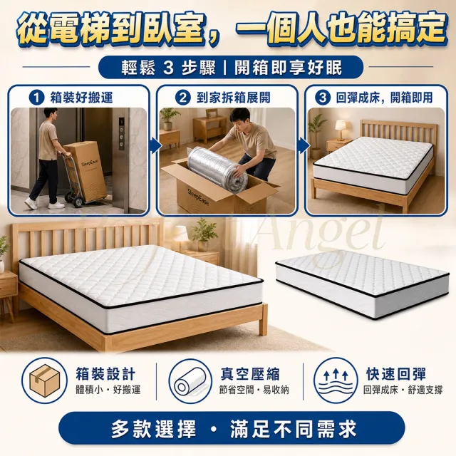 【Perfect angel】標準單人太空記憶棉獨立筒床墊-3尺*6尺厚22CM（高彈海綿/防螨透氣/翻身不響）