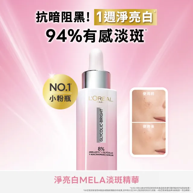 【L’OREAL Paris 巴黎萊雅】買1送1 淨亮白MELA淡斑精華30ml(贈淡斑精華30ml)