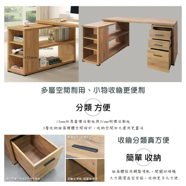 【康迪仕】複合式電腦書桌(辦公桌/黃金橡木色/ DIY組合家具)