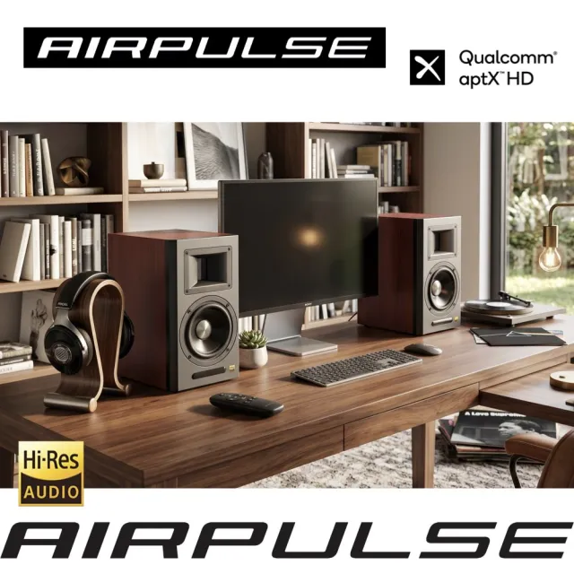 【AIRPULSE】A100 HD 主動式音箱（保固15個月｜Hi-Res 音質認證｜有線＆無線連接 ）