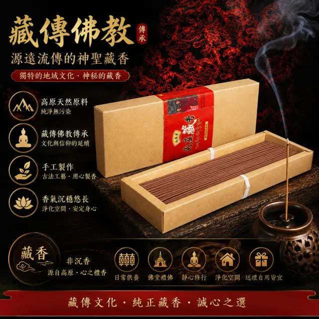 【MAN TING XIANG 滿庭香】香傳千年~藏香(七吋臥香)TI-52 每盒100公克 百種珍貴藥材 藏傳佛教