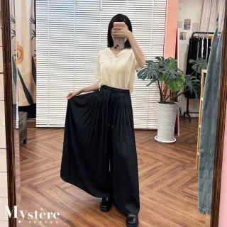 【my stere 我的時尚秘境】海島絲飄飄綁帶寬褲 三色可選 大寬褲 細百摺裙 飄逸寬褲 大褲管 