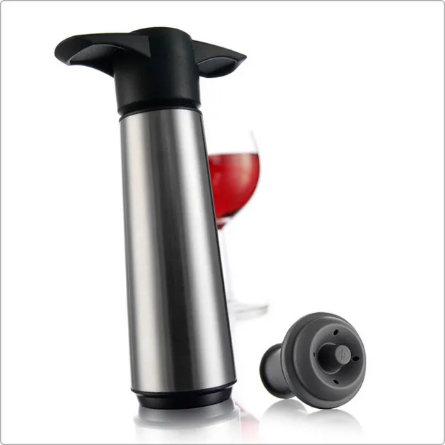 【VACU VIN】荷蘭 抽真空器+瓶塞2入 銀 / 紅酒塞 真空瓶塞 保鮮瓶塞 葡萄酒塞