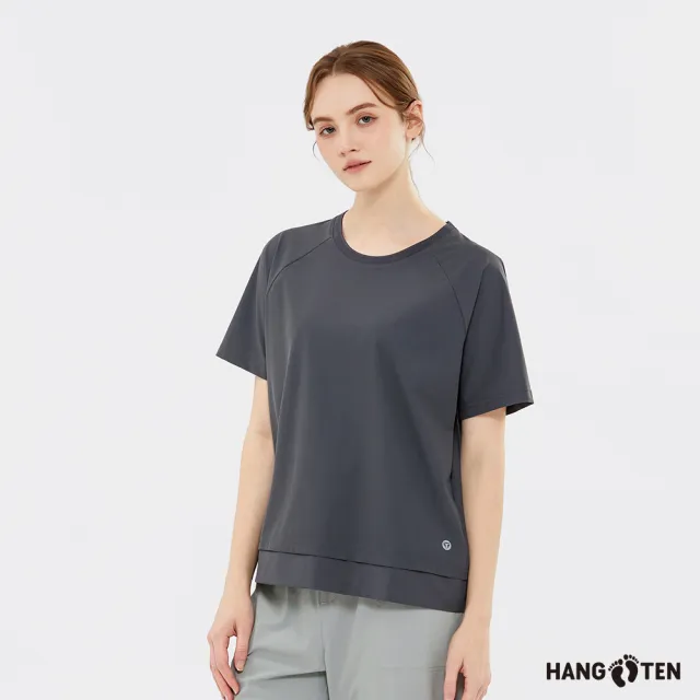 【Hang Ten】Hang Ten- 冰沙涼感拼接下襬短袖T恤-女(石板灰)