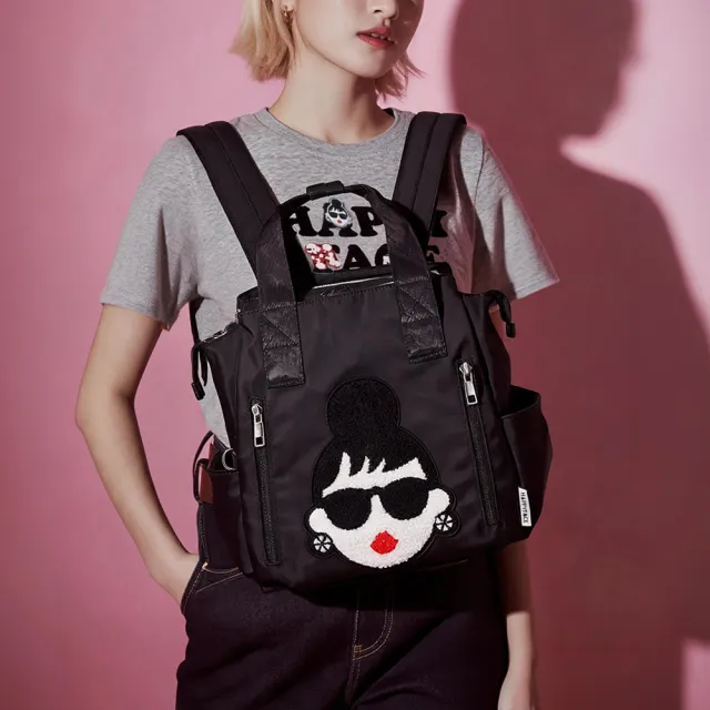 【HAPPYFACE】經典EMMA多功能後背包 大開口輕量防潑水 黑(HA0091B)