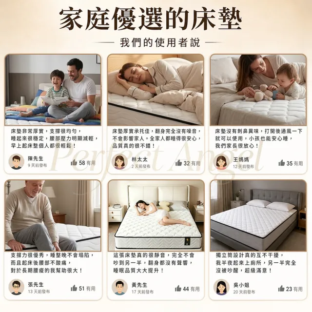 【Perfect angel】特大雙人太空記憶棉獨立筒床墊-7尺*6尺厚22CM（高彈海綿/防螨透氣/翻身不響）