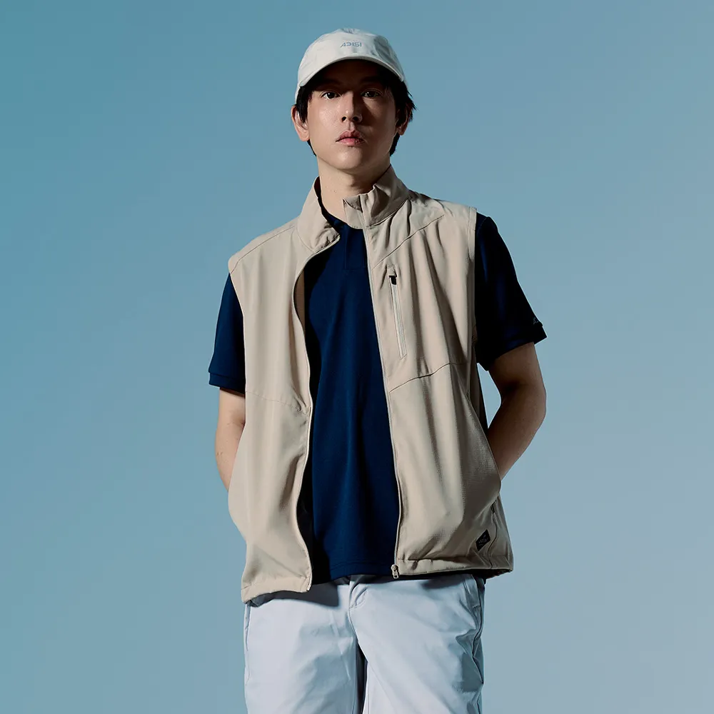 【ADISI】男防曬輕抗風平織背心 AV2691036 卡其 M-3XL｜UPF30+ 抗UV 吸濕排汗 輕抗風 立領 防曬背心