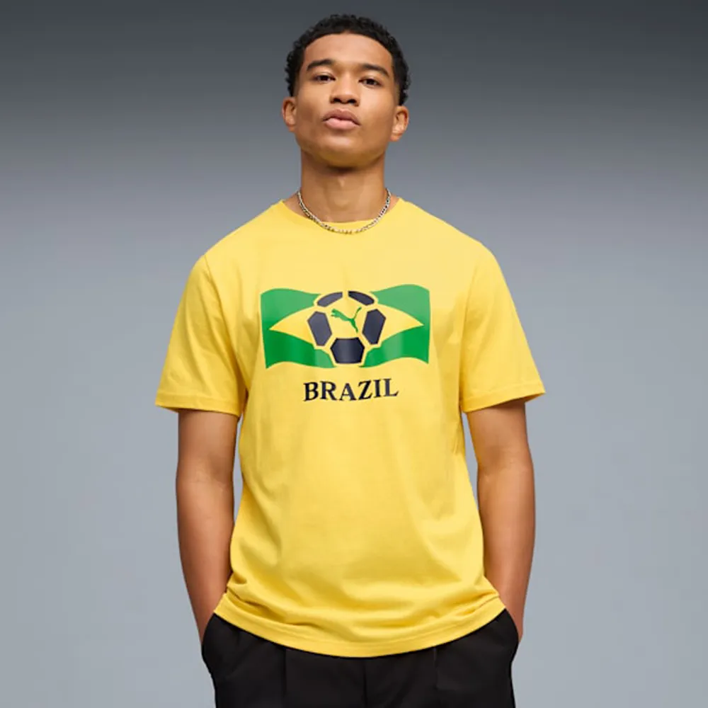 【PUMA】短袖上衣 男 足球巴西 歐規 Fan 黃綠 66070011