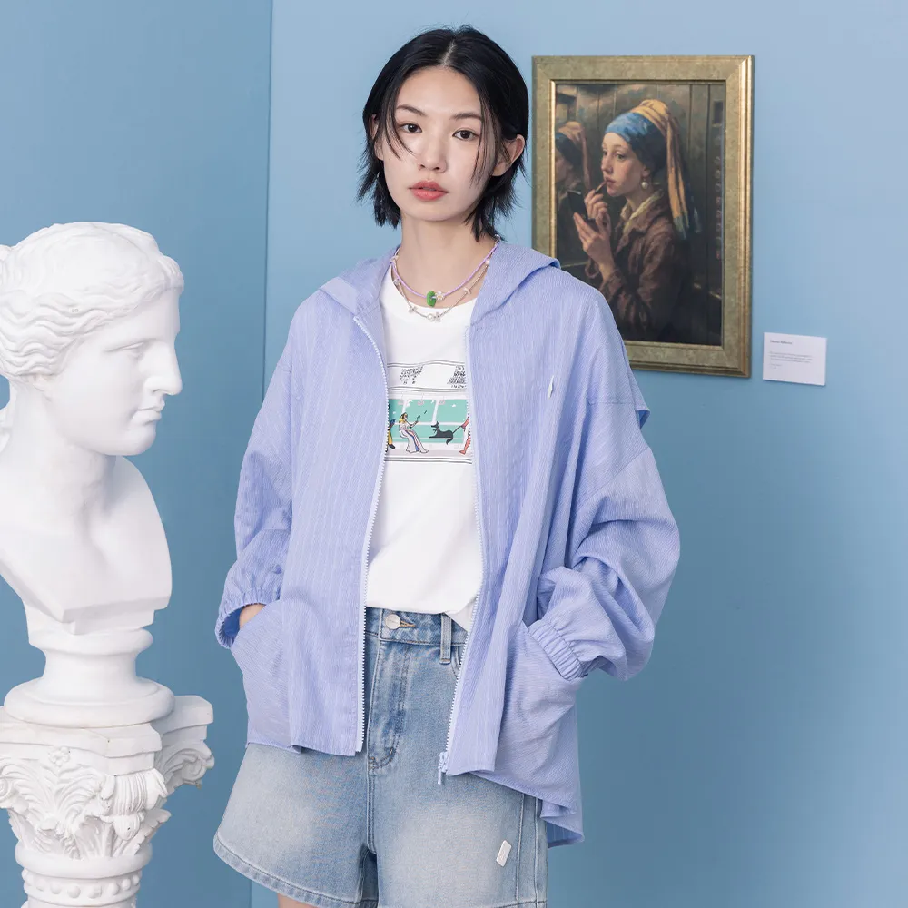 【gozo】涼感天絲抗皺條紋輕薄連帽外套(兩色)