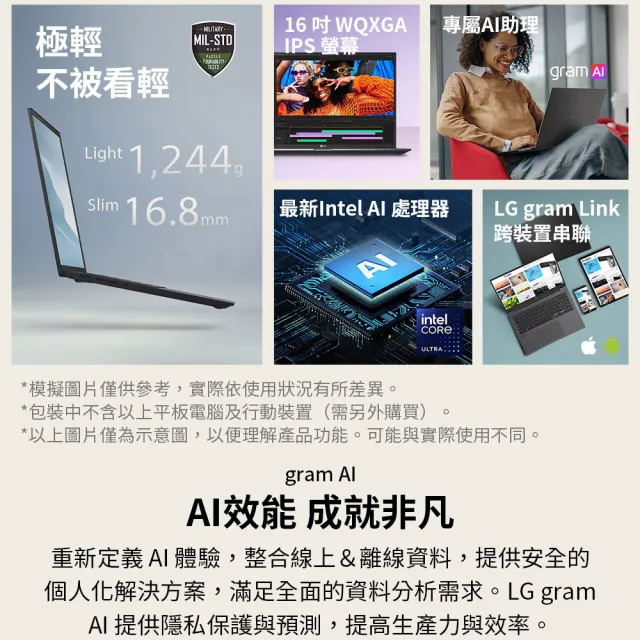 【LG 樂金】Gram 16吋 Ultra 5 226V輕薄AI筆電(16Z90TL-G.AS55C2/U5-226V/16G/512G/W11/曜石黑)