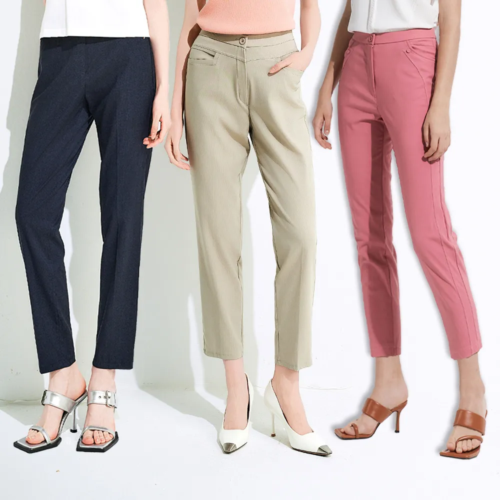 【TOWN’WEAR 棠葳】休閒素色口袋涼感長褲 三款任選 (女下身/女下著/素色/腰頭彈性/直筒褲/M-2L)