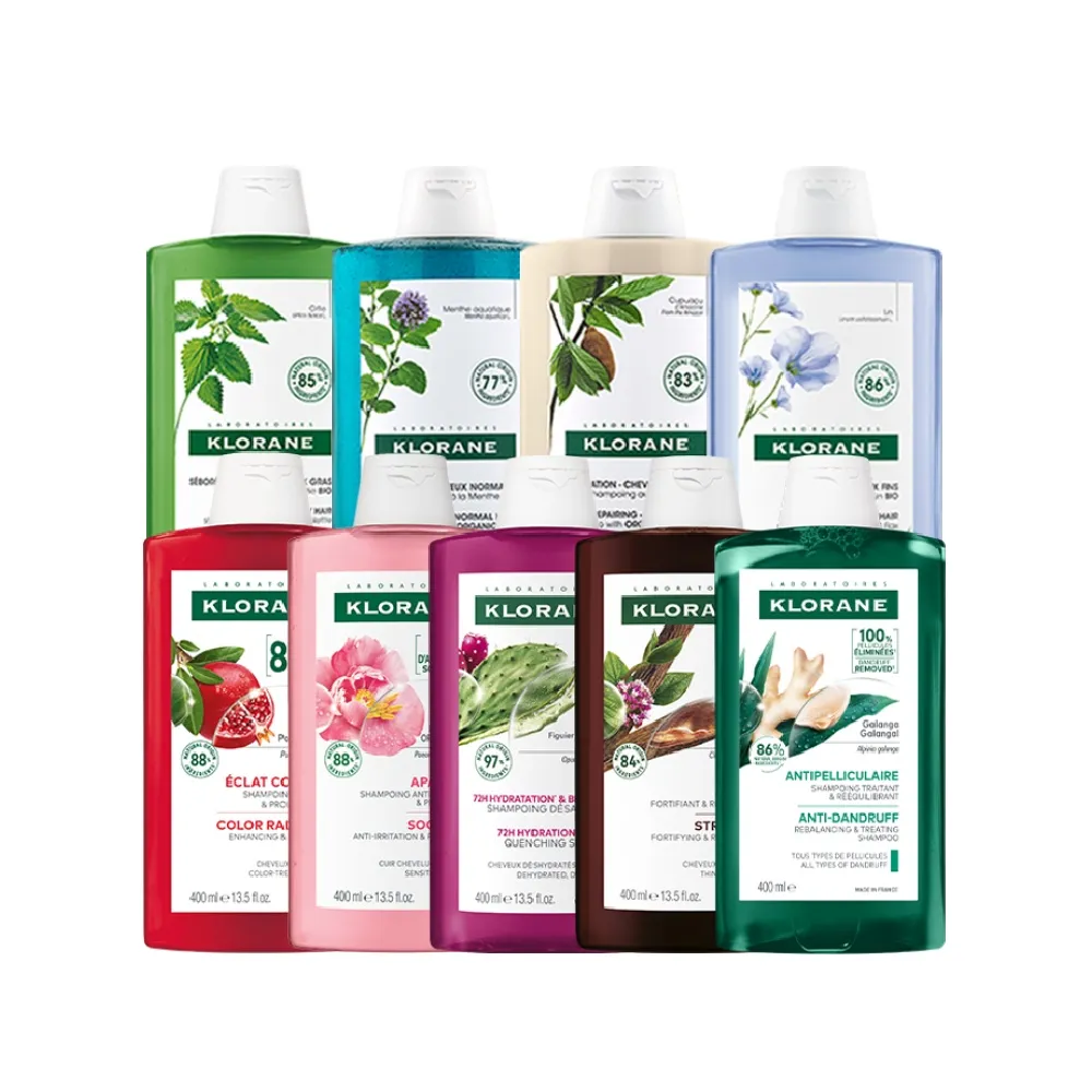 【KLORANE 蔻蘿蘭】官方直營 任選3入植萃洗髮精400ml(養髮/控油/護色/修護/澎鬆/涼感/舒敏/淨透/保濕/抗屑)