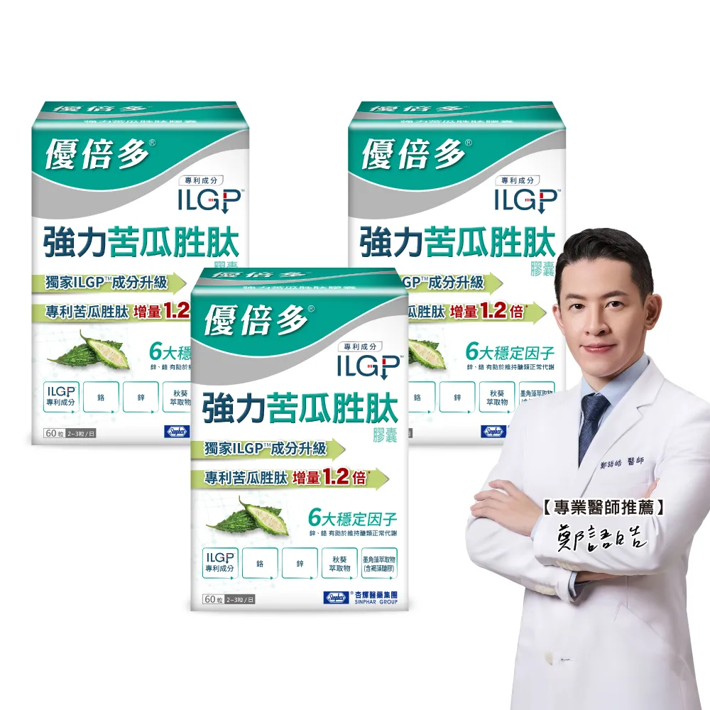 【YouBest 優倍多】強力苦瓜胜肽膠囊3入(共180粒-苦瓜含量三粒1020mg ILGP專利成分 雙向調節 77限時爆殺