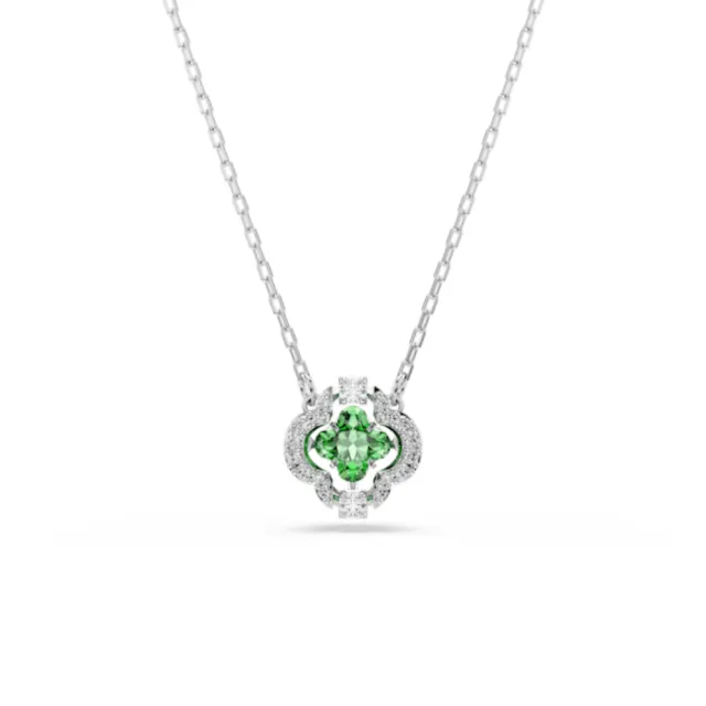 【SWAROVSKI 施華洛世奇】官方直營 Una Angelic 綠色鏈墜 混合式切割 鍍白金色 | 5757785