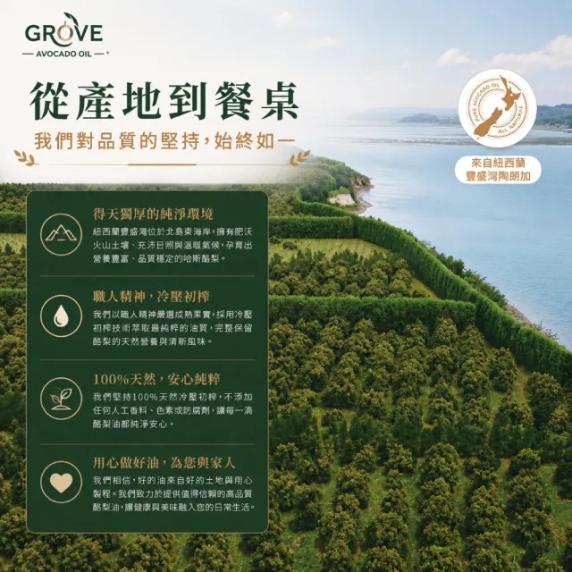【GROVE 克羅福】紐西蘭第一品牌 Avocado Oil 頂級冷壓初榨酪梨油 500mlx3瓶