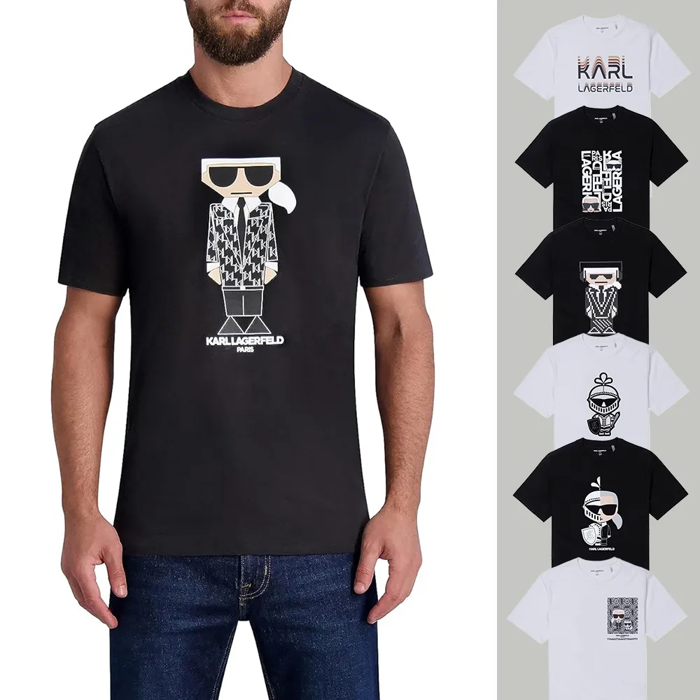 【KARL LAGERFELD 卡爾】老佛爺 經典印刷大Logo純棉圖案短袖T恤 上衣-多色選(專櫃款/平輸品/短T)
