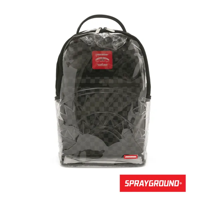 【SPRAYGROUND】經典棋盤格鋸齒鯊透明大容量後背包(黑色)