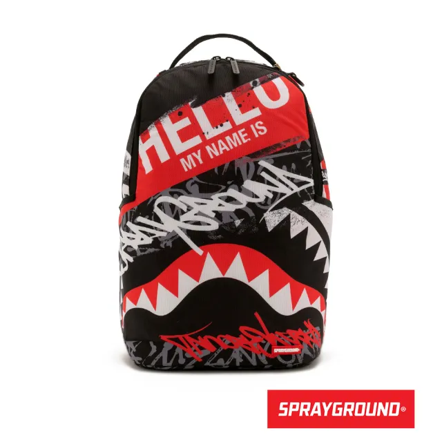 【SPRAYGROUND】街頭文字標籤鋸齒鯊大容量後背包(黑色)