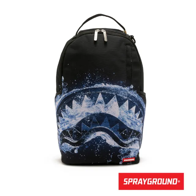【SPRAYGROUND】冰川巨浪印花鋸齒鯊大容量後背包(黑色)