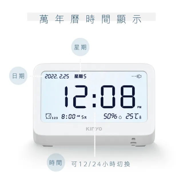 【KINYO】迷你萬年曆LCD電子鐘 數字鐘 鬧鐘(日期 星期 溫度 濕度顯示 工作日鬧鈴 TD-396)