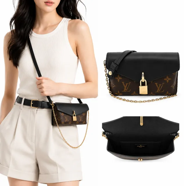 【Louis Vuitton 路易威登】M80559 Padlock on Strap 經典Monogram帆布鎖扣信封斜背包(黑色)