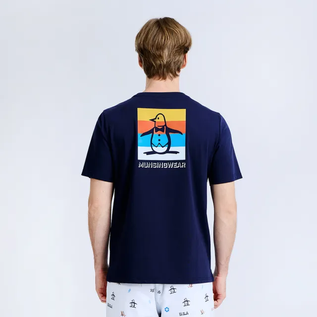 【Munsingwear】企鵝牌 男款藏青色 夏日印花配色大企鵝短袖T恤 MGXL2504