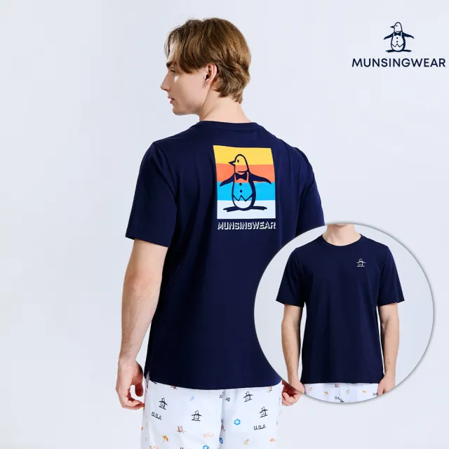 【Munsingwear】企鵝牌 男款藏青色 夏日印花配色大企鵝短袖T恤 MGXL2504