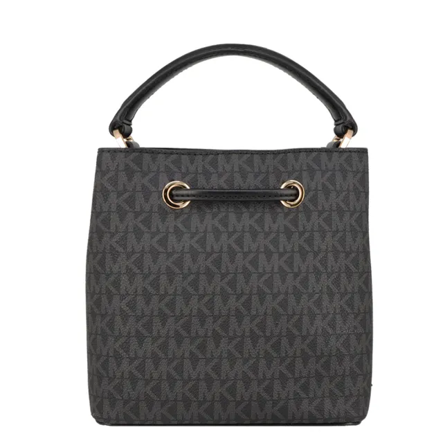 【Michael Kors】SURI系列 金釦LOGO 斜背/肩背/手提 斜背包 束口 水桶包(字母黑/小款)
